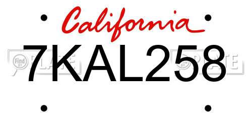 7KAL258 California License Plate