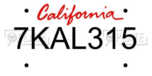 7KAL315 California License Plate