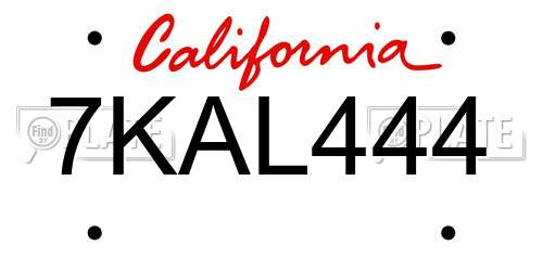 7KAL444 California License Plate