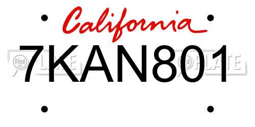 7KAN801 California License Plate