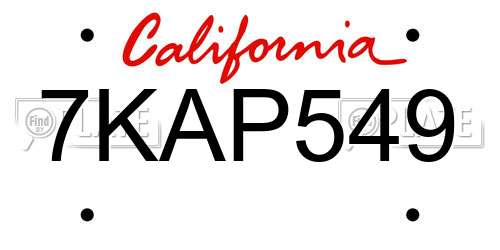 7KAP549 California License Plate