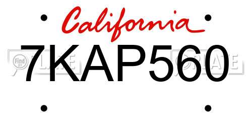 7KAP560 California License Plate