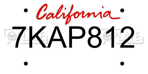 7KAP812 California License Plate