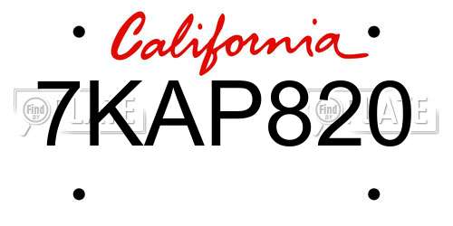 7KAP820 California License Plate