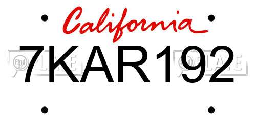 7KAR192 California License Plate