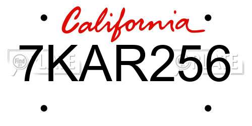 7KAR256 California License Plate