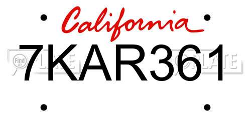7KAR361 California License Plate