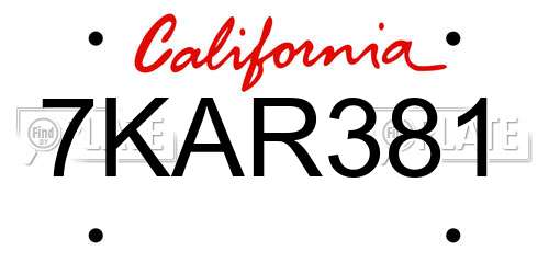 7KAR381 California License Plate
