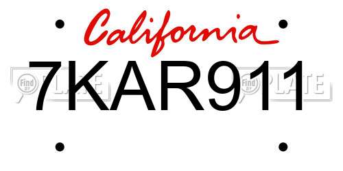 7KAR911 California License Plate