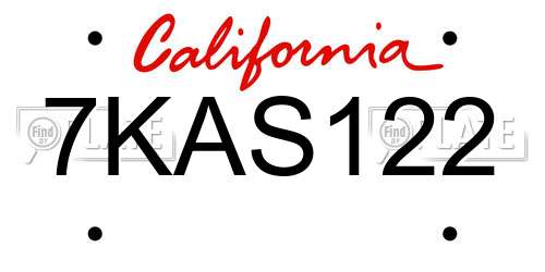 7KAS122 California License Plate