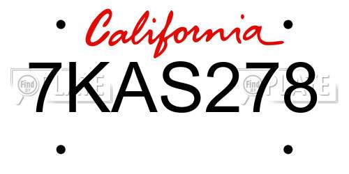7KAS278 California License Plate