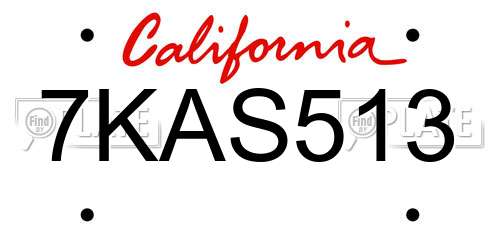 7KAS513 California License Plate