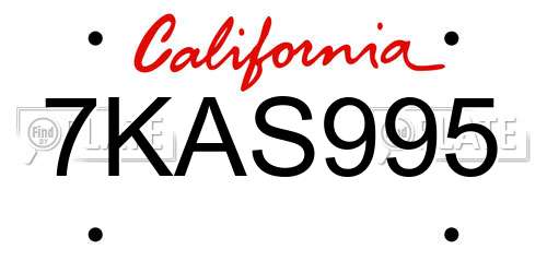 7KAS995 California License Plate