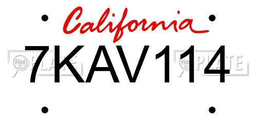 7KAV114 California License Plate