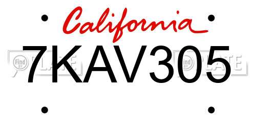7KAV305 California License Plate