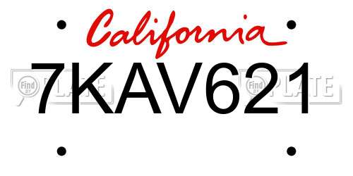 7KAV621 California License Plate