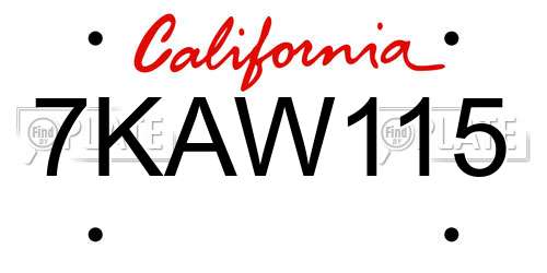 7KAW115 California License Plate