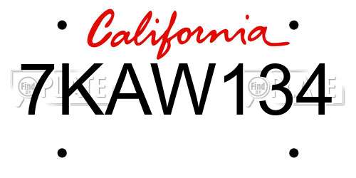 7KAW134 California License Plate