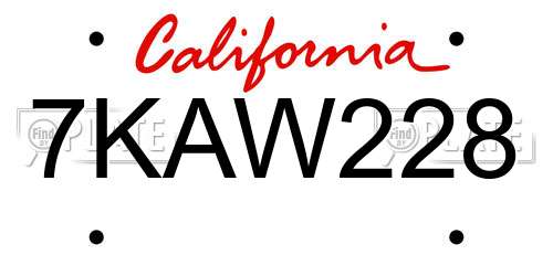 7KAW228 California License Plate
