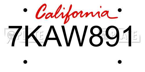 7KAW891 California License Plate