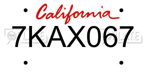 7KAX067 California License Plate