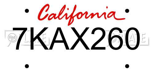 7KAX260 California License Plate