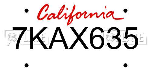 7KAX635 California License Plate