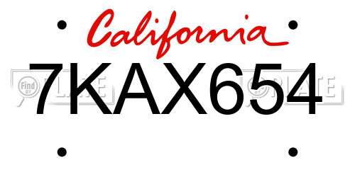 7KAX654 California License Plate