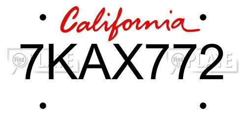 7KAX772 California License Plate