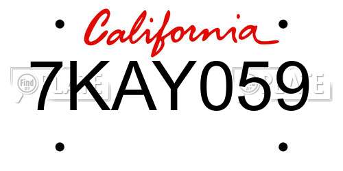 7KAY059 California License Plate