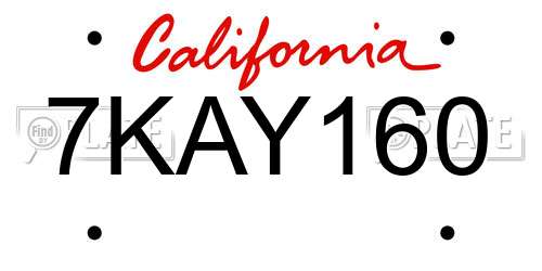 7KAY160 California License Plate