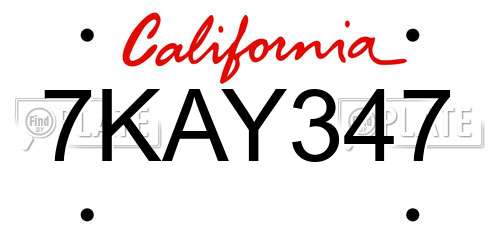7KAY347 California License Plate