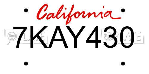 7KAY430 California License Plate