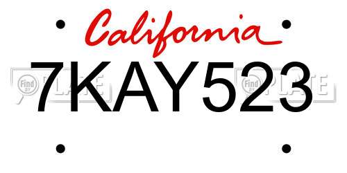 7KAY523 California License Plate