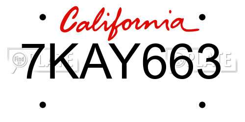 7KAY663 California License Plate