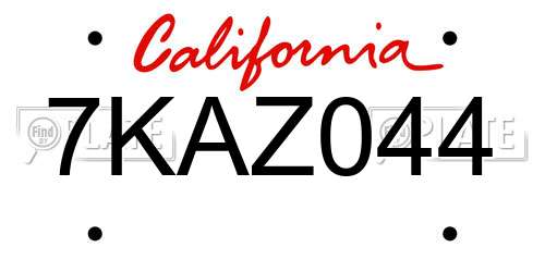 7KAZ044 California License Plate