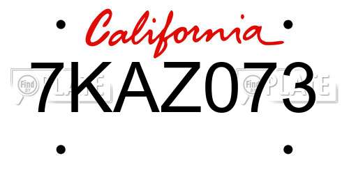 7KAZ073 California License Plate