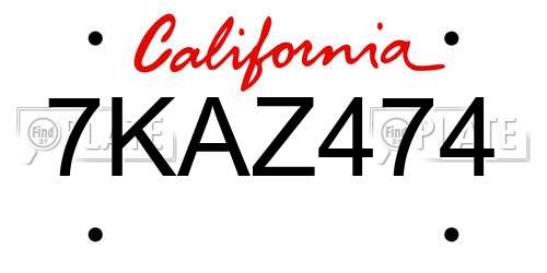 7KAZ474 California License Plate