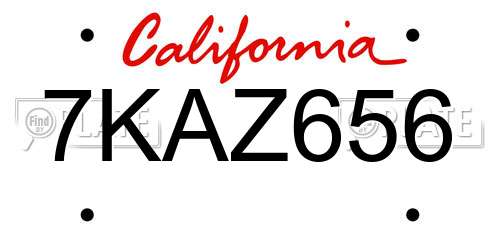 7KAZ656 California License Plate