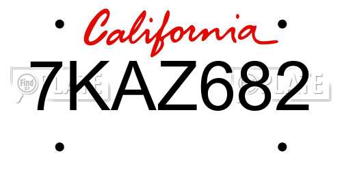7KAZ682 California License Plate