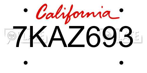 7KAZ693 California License Plate