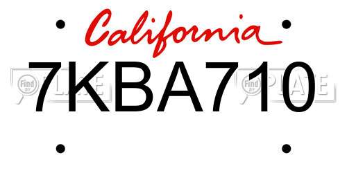 7KBA710 California License Plate