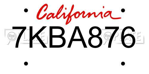 7KBA876 California License Plate