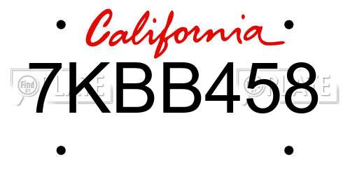 7KBB458 California License Plate