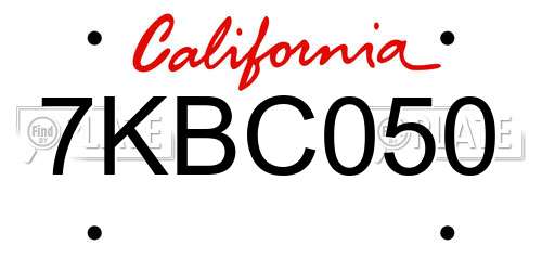 7KBC050 California License Plate