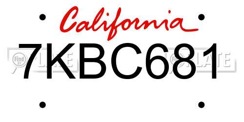 7KBC681 California License Plate