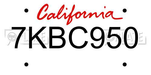 7KBC950 California License Plate