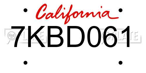 7KBD061 California License Plate