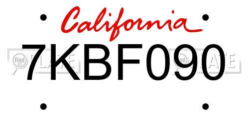 7KBF090 California License Plate