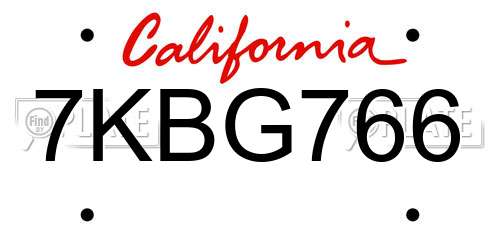 7KBG766 California License Plate